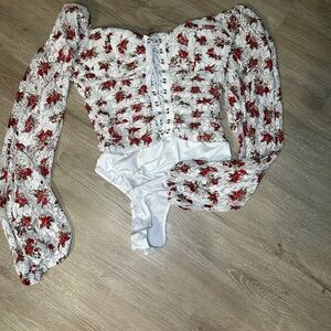 Windsor Lace Floral Corset Bodysuit Off Shoulder Renaissance Size M